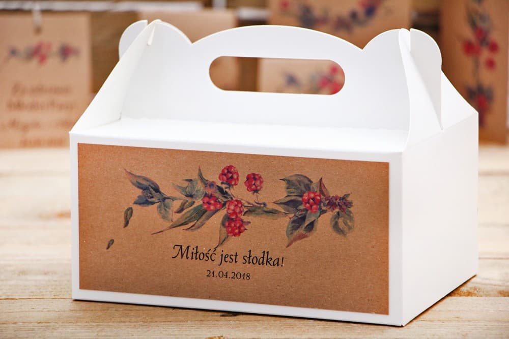 Caja Personalizada para Tarta con Asa y Motivo Forestal | Detalles para Invitados de Boda | Frutos del Bosque nº 1