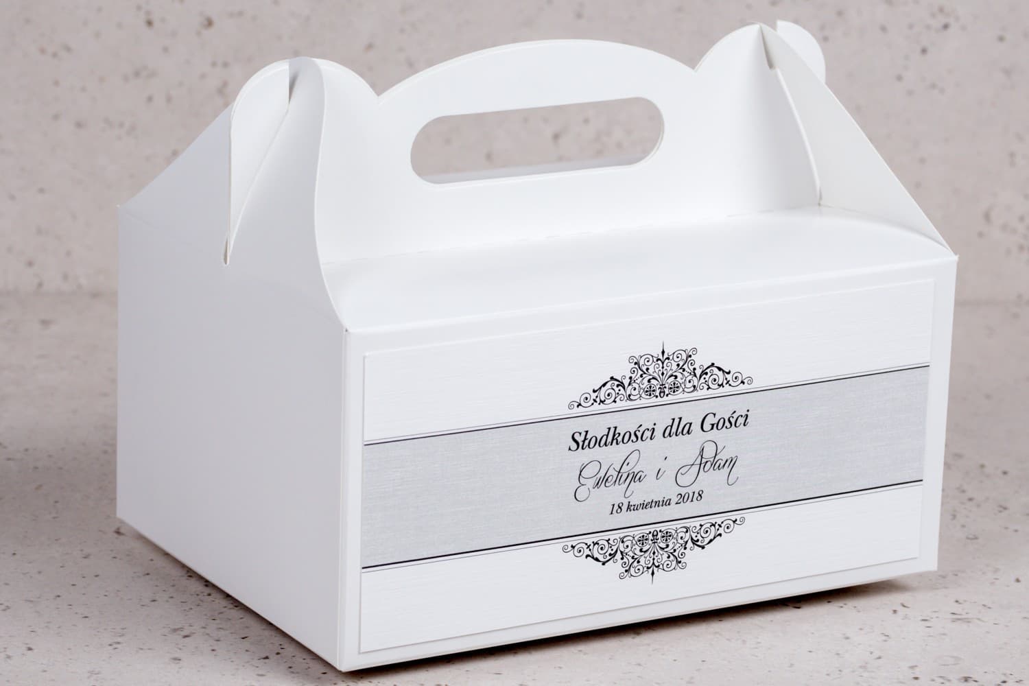 Elegante Caja para Tarta con Asa | Embalajes de Boda Personalizados para Invitados | Arte n.º 3