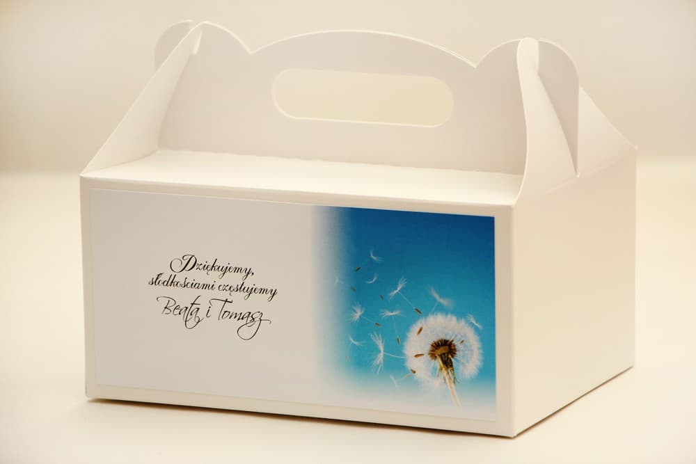 Caja personalizada para tarta con diente de león y asa | Cajas para tarta de boda para invitados | Elegant n.º 20