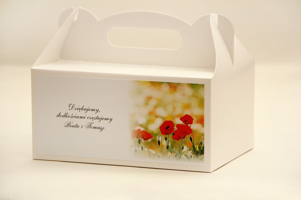 Caja para Tarta de Boda con Amapolas Rojas, Personalizada | Envases y Detalles para Invitados | Elegant n.º 21