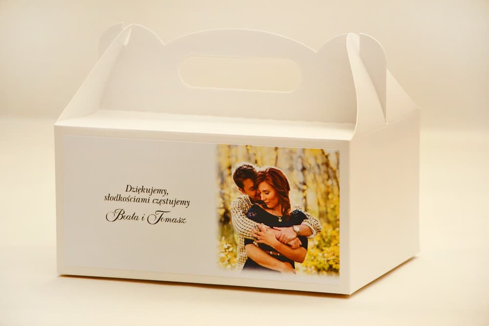 Caja Personalizada para Tarta de Boda con Foto, Rectangular con Asa | Envases para Tarta para Invitados | Elegant n.º 22