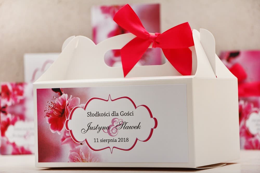 Cajas para Tarta de Boda con Asa Flores de Cerezo Rosas | Empaque Personalizado para Invitados | Felicja n.º 12