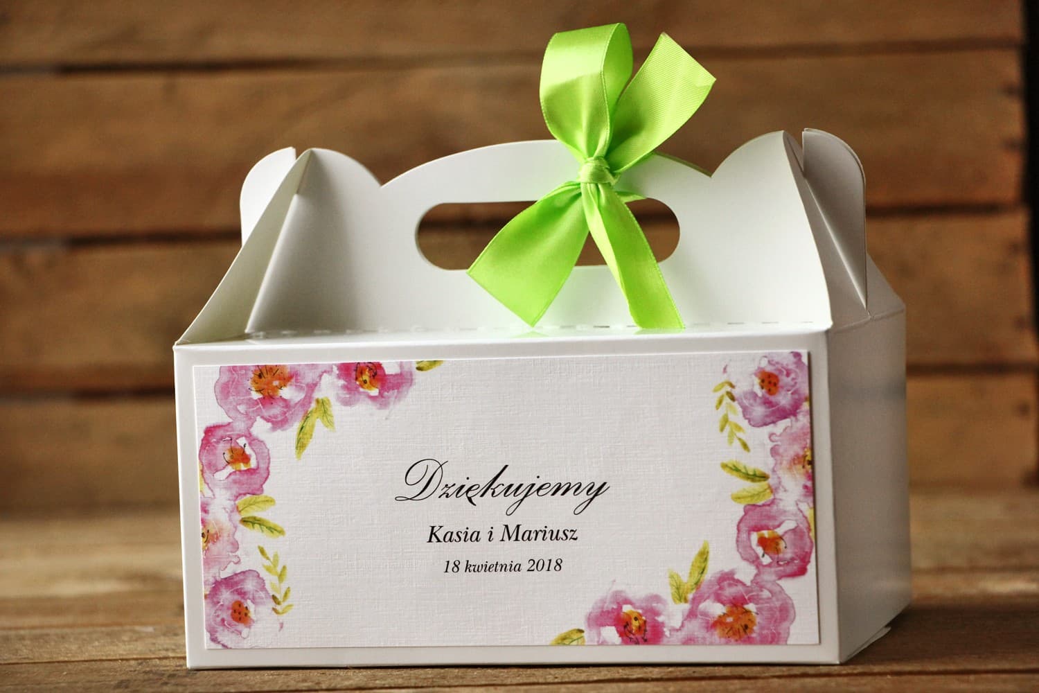 Caja para tarta con asa Flores de Acuarela | Cajas para dulces de boda | Flores Pintadas nº 20