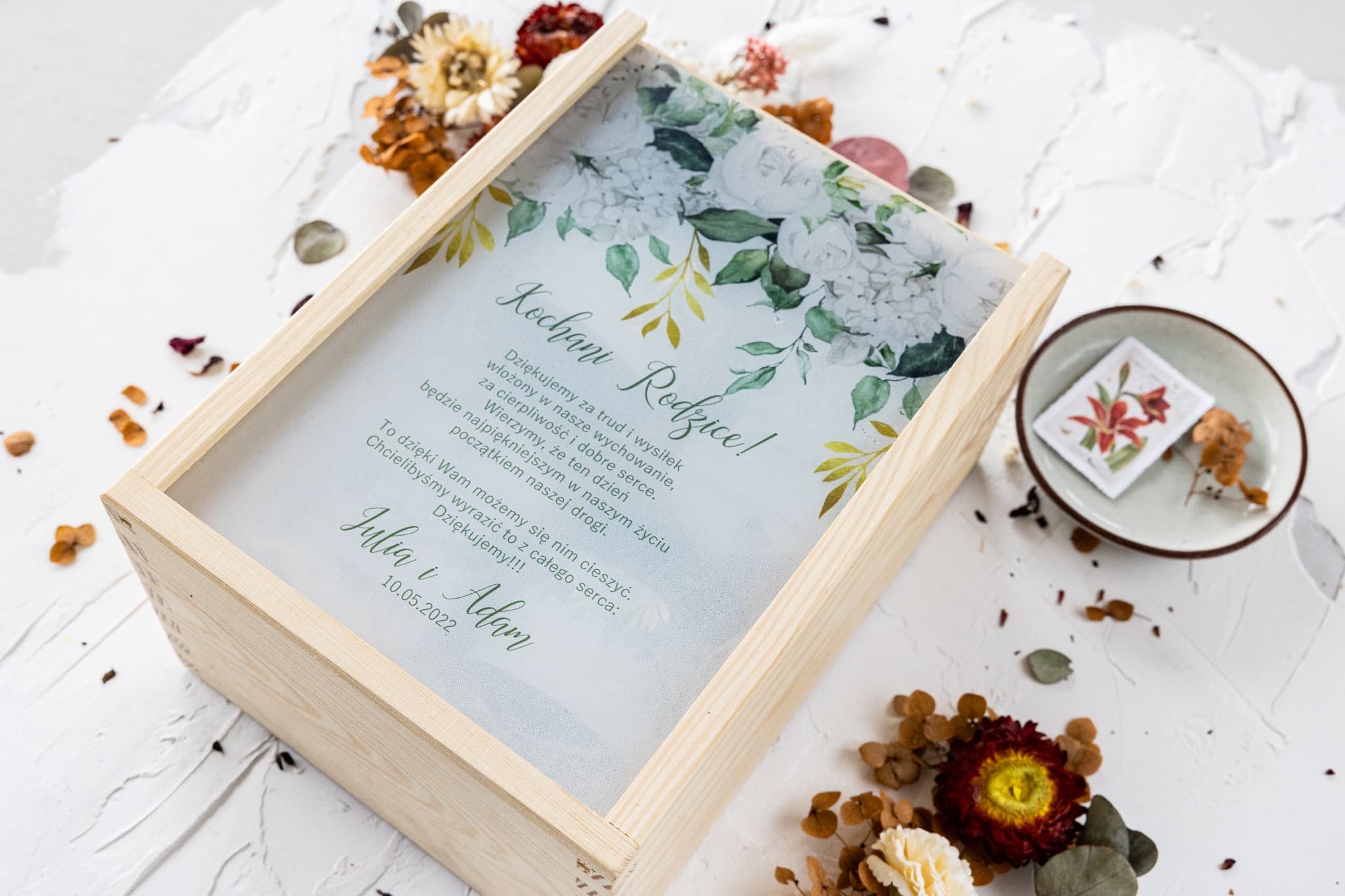 Elegante Caja con Estampado de Flores y Velas | Agradecimiento para Padres en Boda | Rubin nº 11