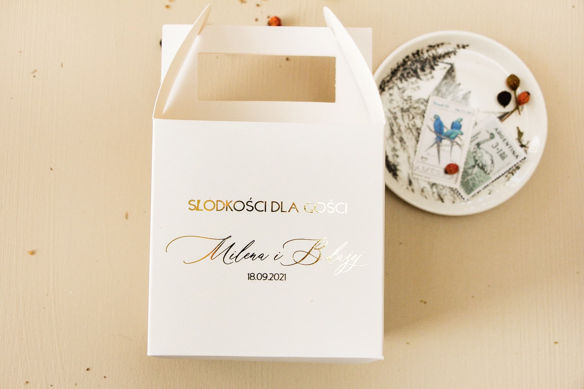 Caja para Tarta de Boda Personalizada con Dorado | Embalaje Elegante para Invitados | Sand n.º 4