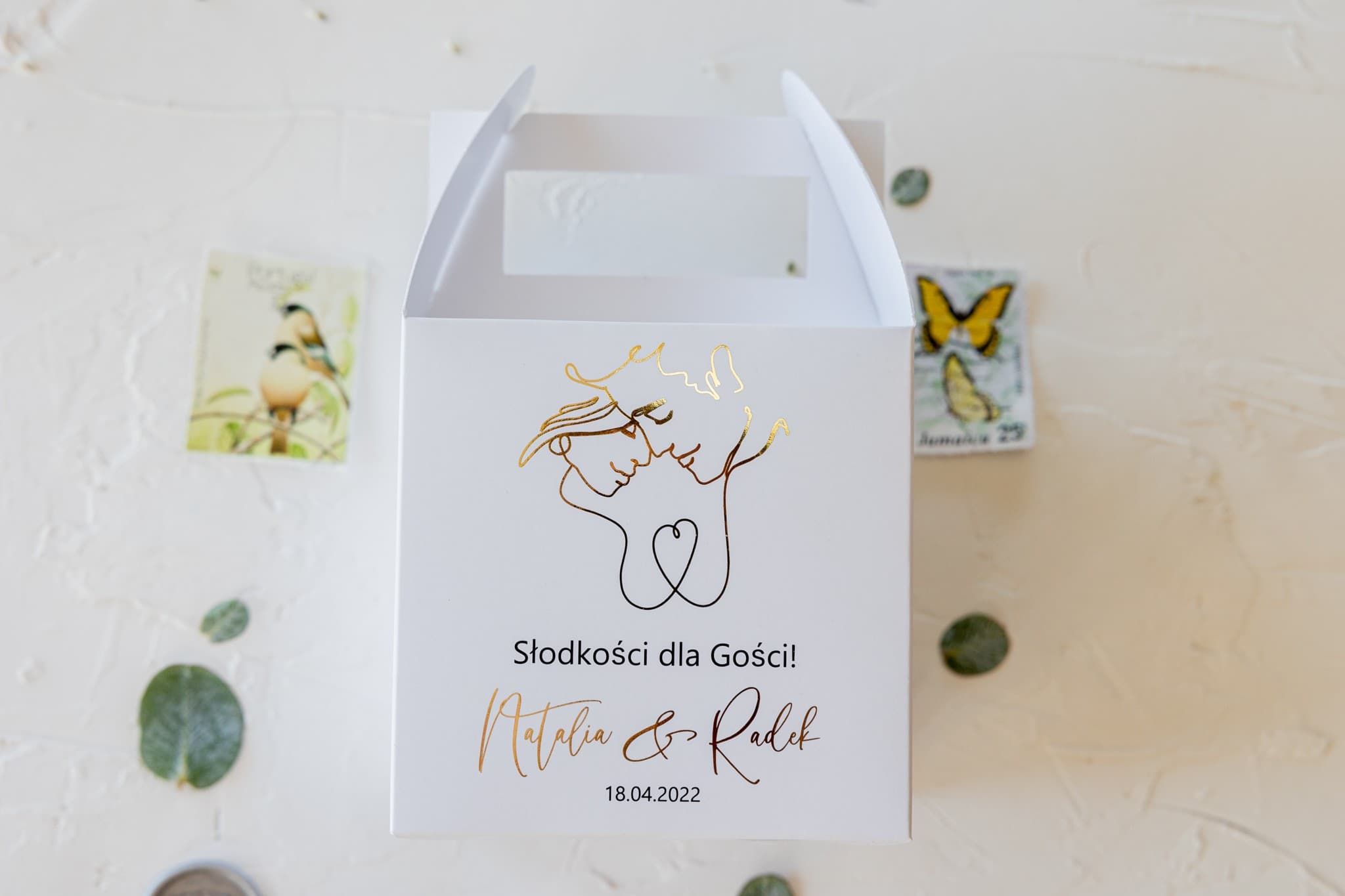 Elegante Caja para Dulces con Inscripciones Doradas Personalizadas | Cajas para Tarta de Boda | Jaspis nr 1