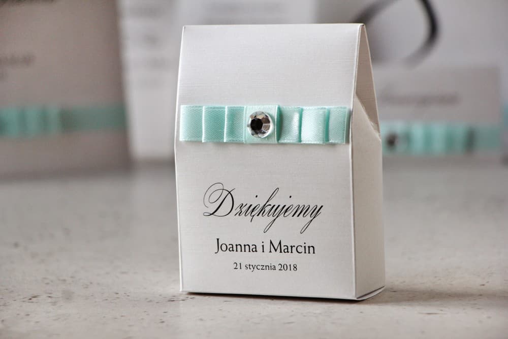 Elegante Cajita con Lazo y Circonita, Papel Perlado | Detalles para Invitados de Boda, Recuerdos | Amaretto nº 6