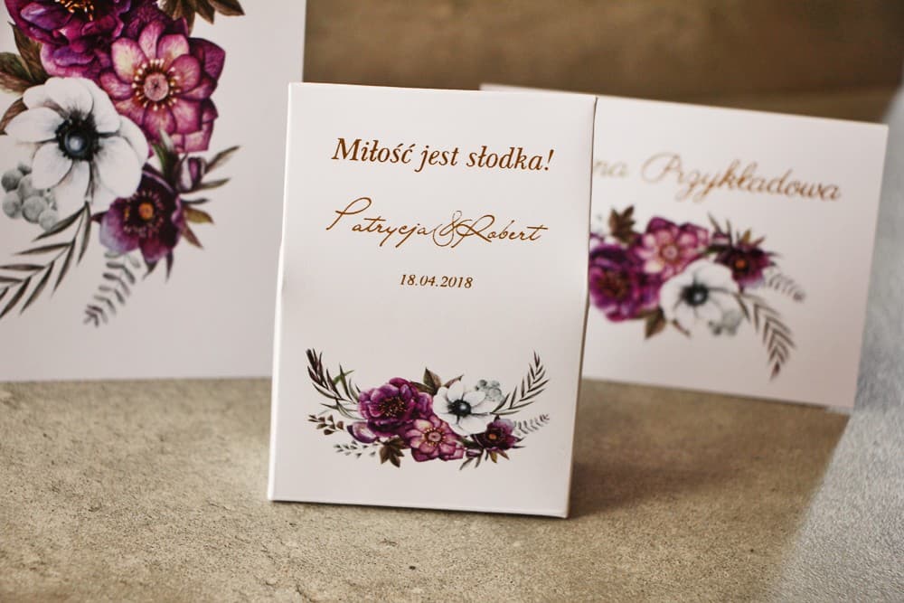 Cajitas Personalizadas con Dorado Flores Violetas | Dulces Detalles para Invitados de Boda | Cykade nº 1