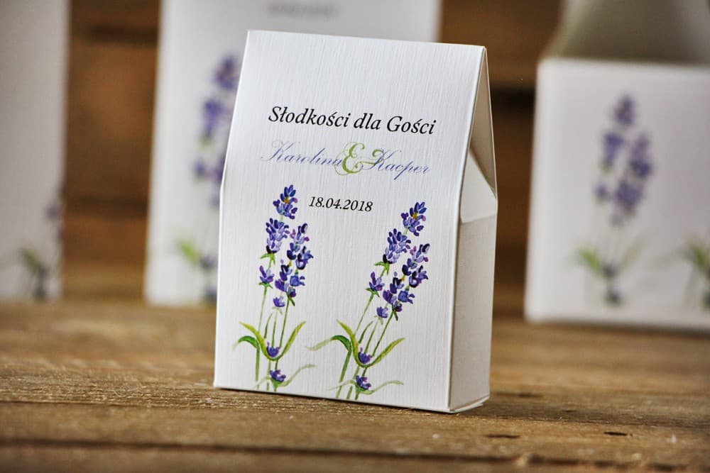 Elegante cajita para dulces con lavanda en acuarela, obsequios listos | Detalles para invitados de boda | Acuarela nº 14