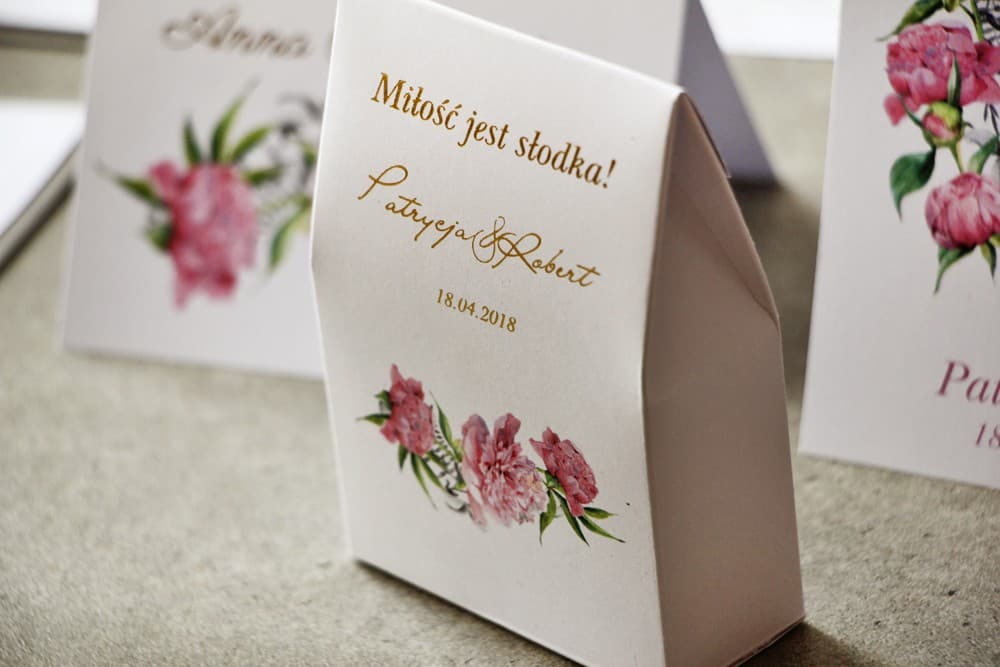 Cajitas para Dulces con Peonías Rosas y Pan de Oro | Dulces Detalles para Invitados | Cykade nº 10