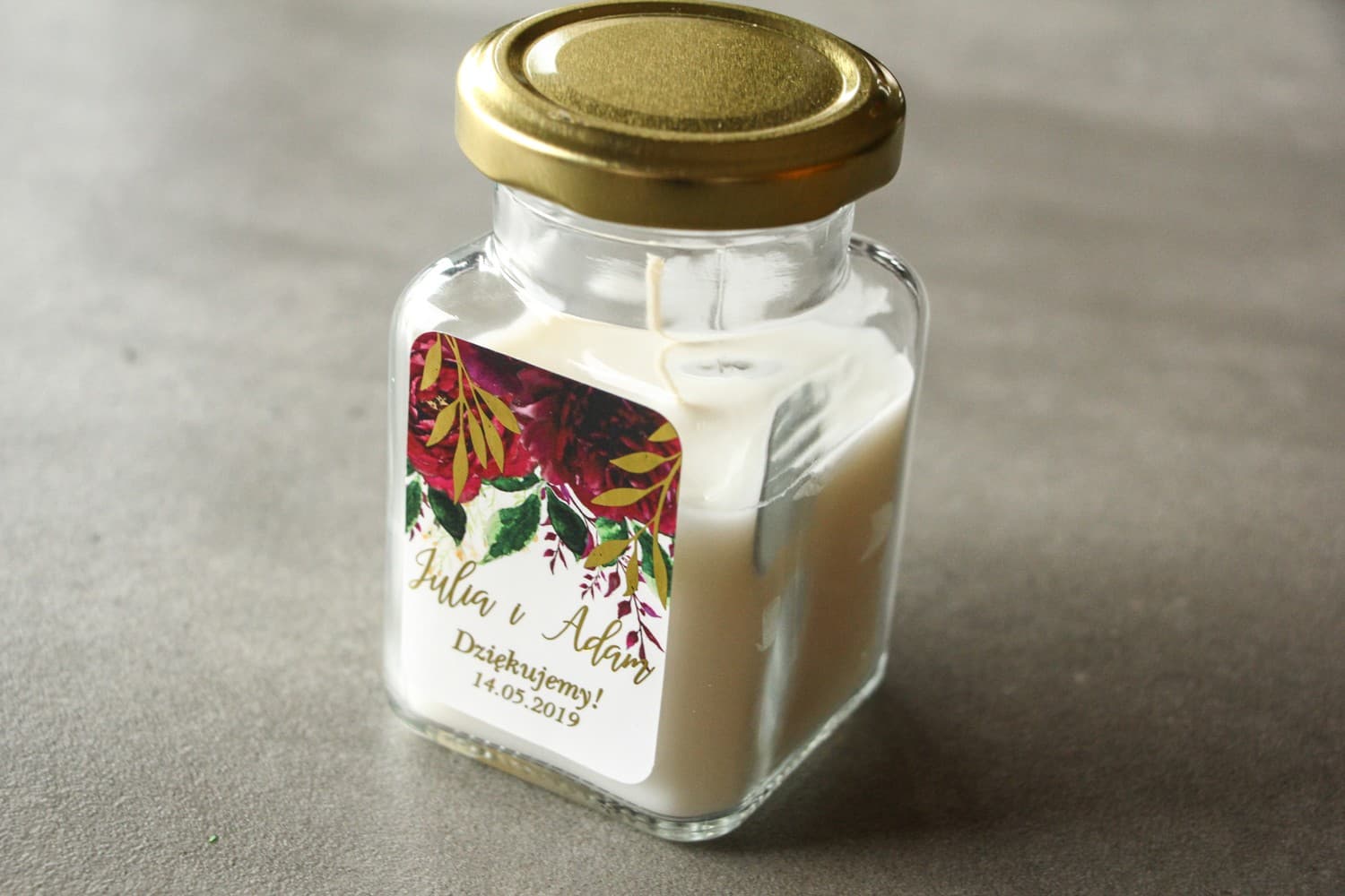 Ringraziamenti per Ospiti Rubino n. 3 – Candela Dorata in Stile Glamour