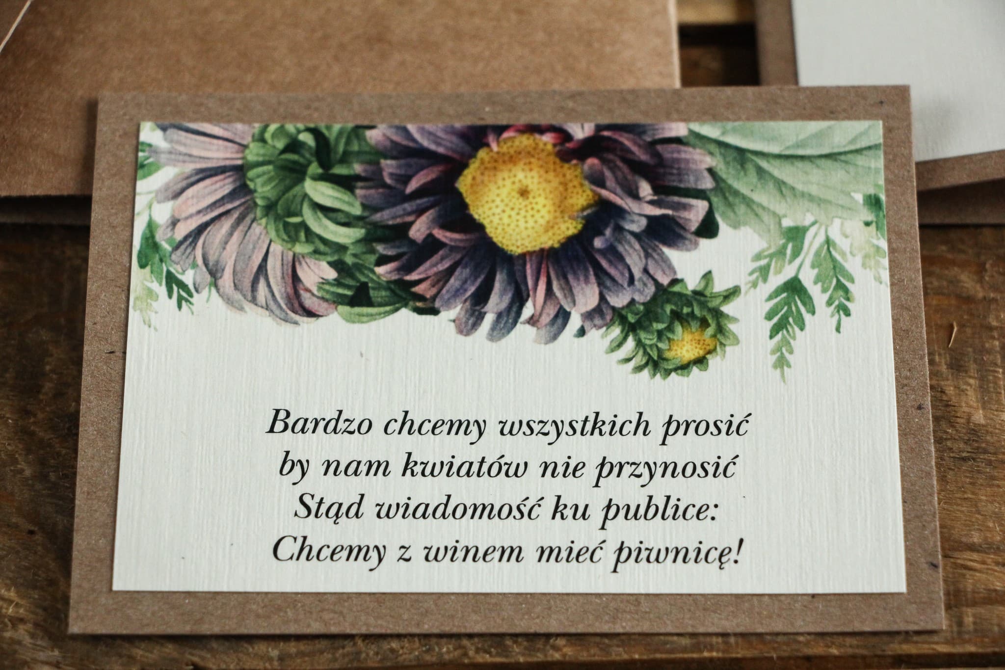 Carte Double Couche avec Asters Violets | Encart pour Invitations de Mariage Kraft | Kraft n° 3