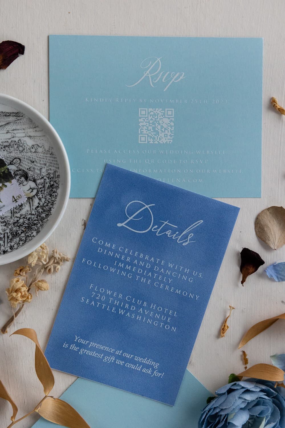 Carte d'invitation de mariage en velours avec impression blanche collection Velours n° 3