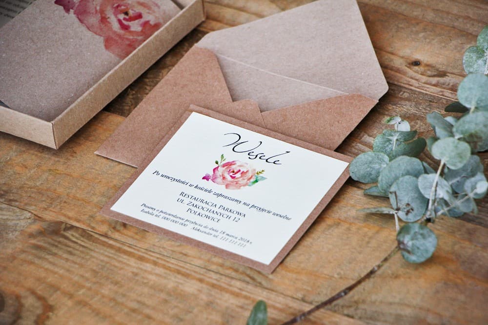 Cartons d'invitation double couche avec rose aquarelle sur papier lin | Encarts pour invitations de mariage, RSVP | Margaret n° 6