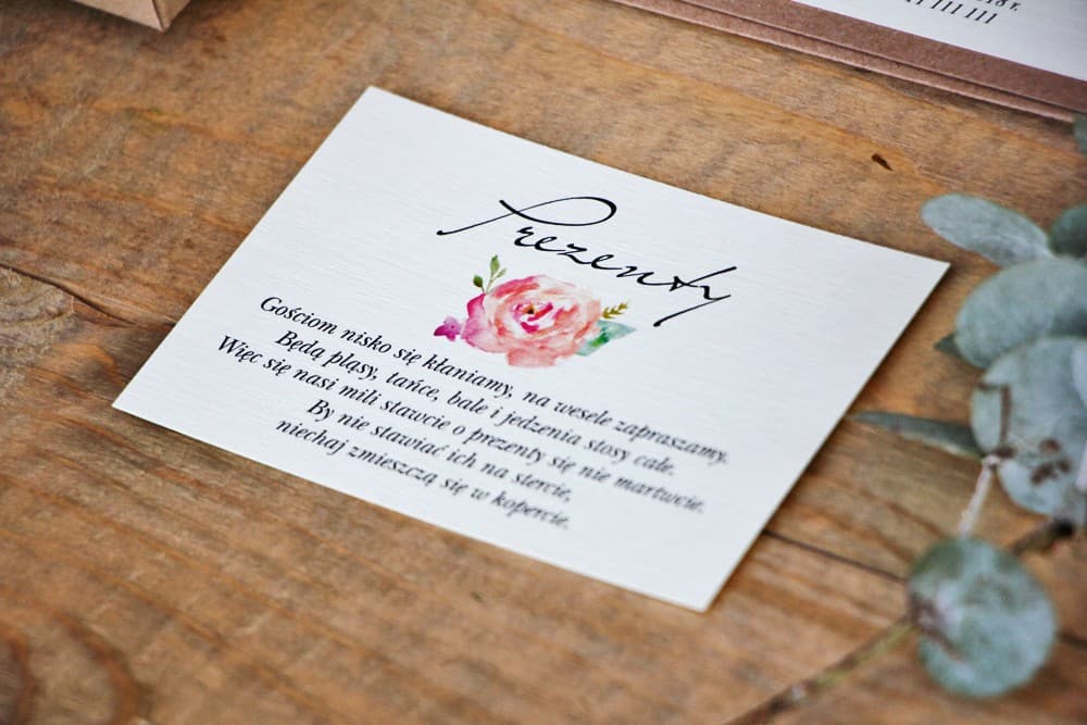 Carton d'Invitation de Mariage avec Rose Aquarelle sur Papier Lin | Encart "Au lieu de fleurs" | Margaret n° 6