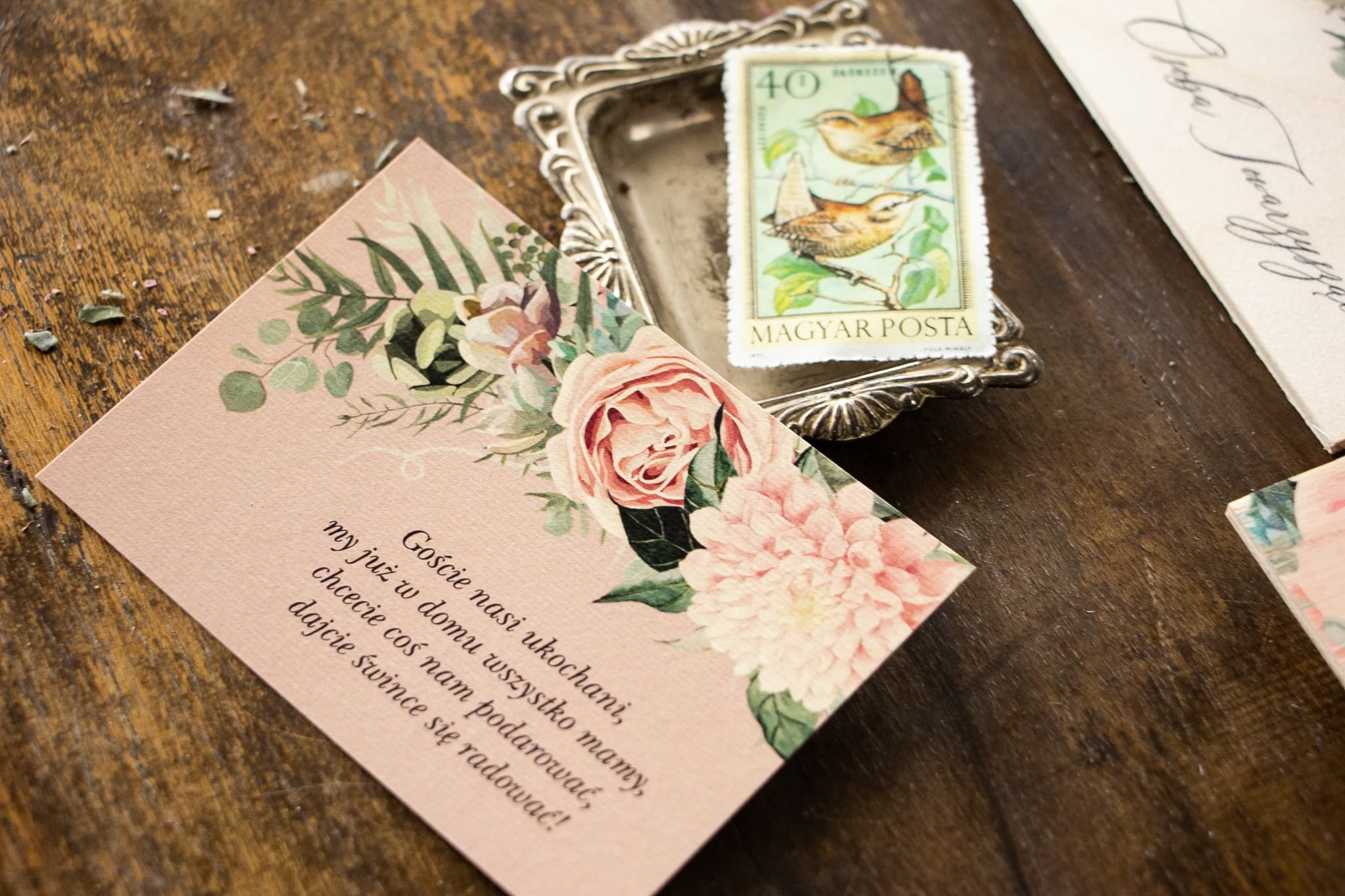 Cartons d'invitation avec demande de cadeau en argent | Encarts d'invitation de mariage Boho Pivoines Roses | Topaz n° 4