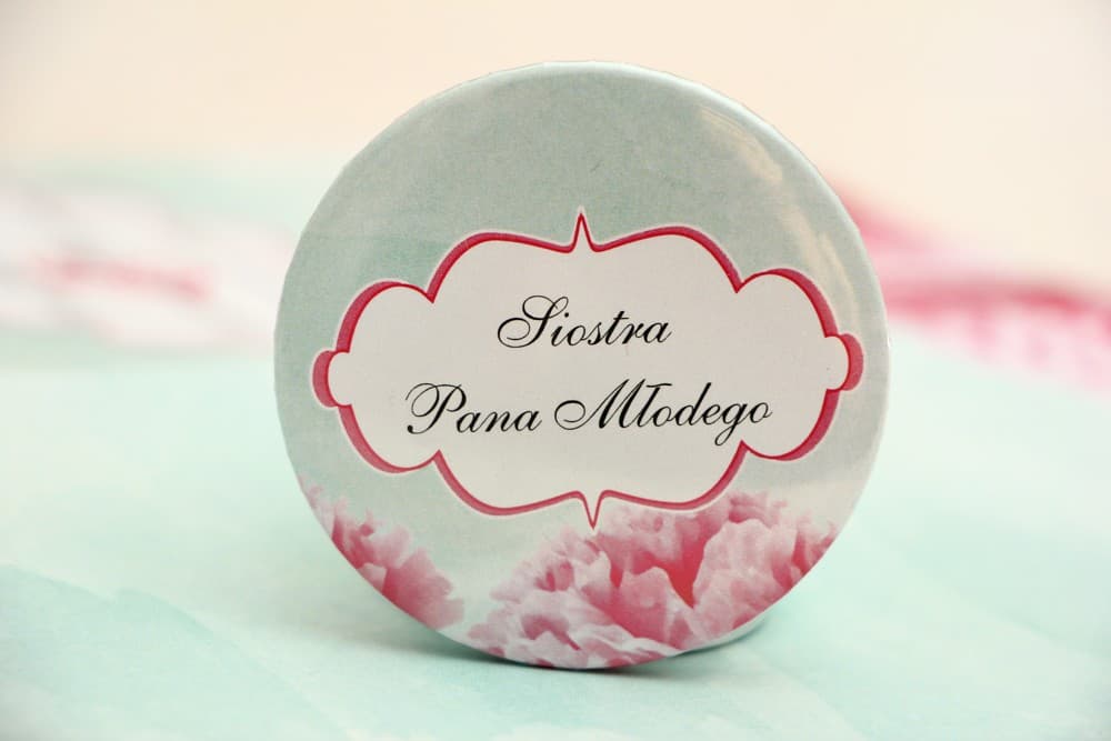 Chapas de Boda Personalizadas Flores Amaranto sobre Fondo Menta | Identificadores para Invitados | Felicja nº 15