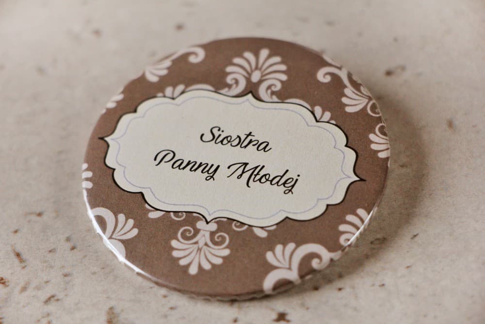Chapas para Boda Elegantes con Ornamento, Identificadores Personalizados para Invitados | Alfileres de Boda con Nombre | Ornament nº 6