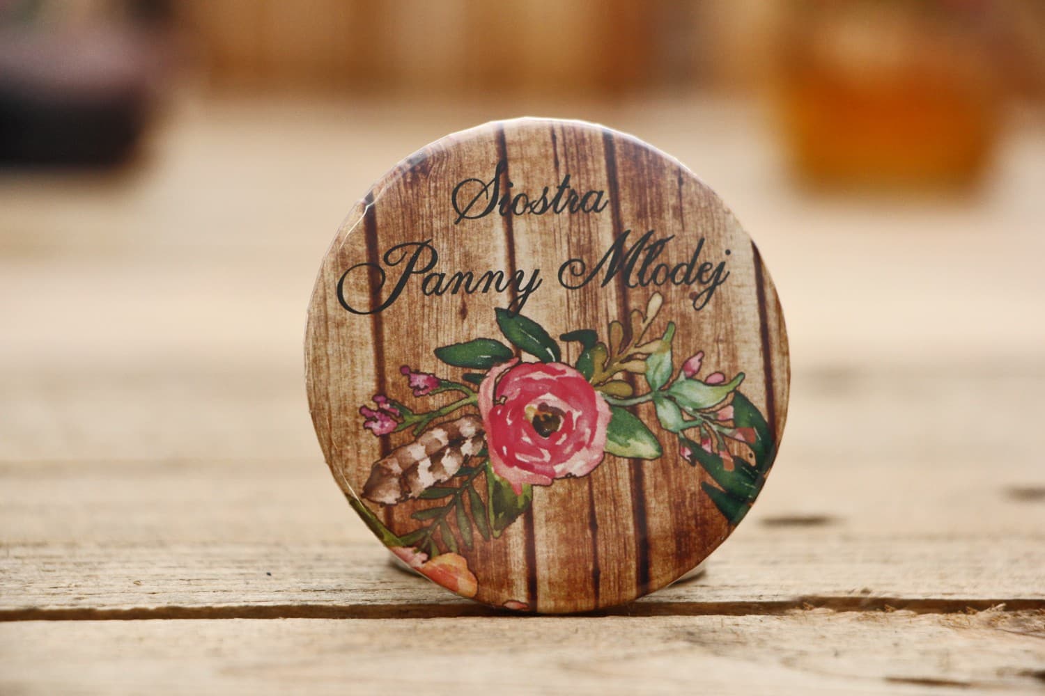 Chapas de Boda Rústicas Flores Rosas | Identificadores Personalizados para Invitados | Rústico nº 1