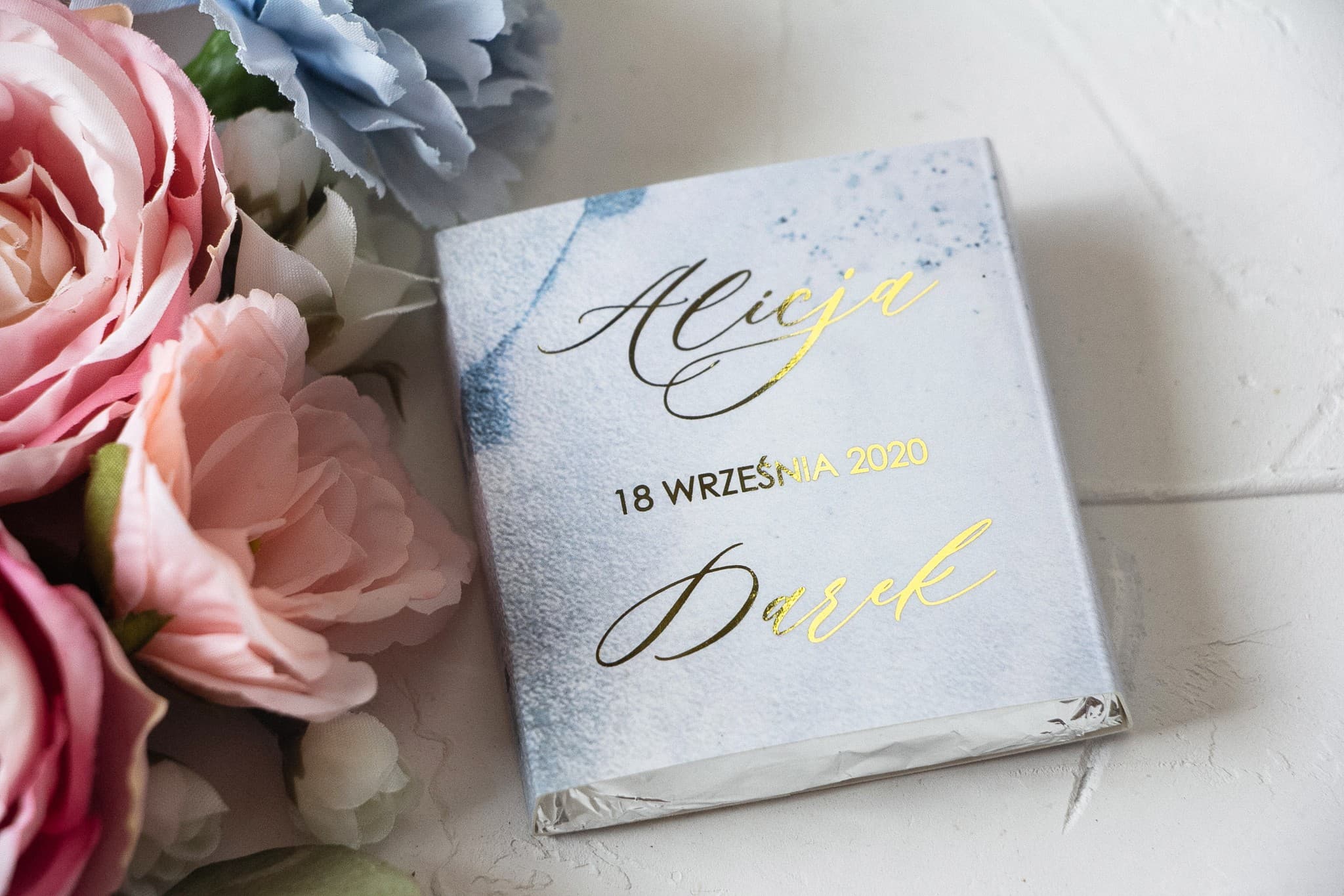 Chocolates de Boda Mármol Azul Dorado | Detalles Personalizados para Invitados | Mármol nº 3