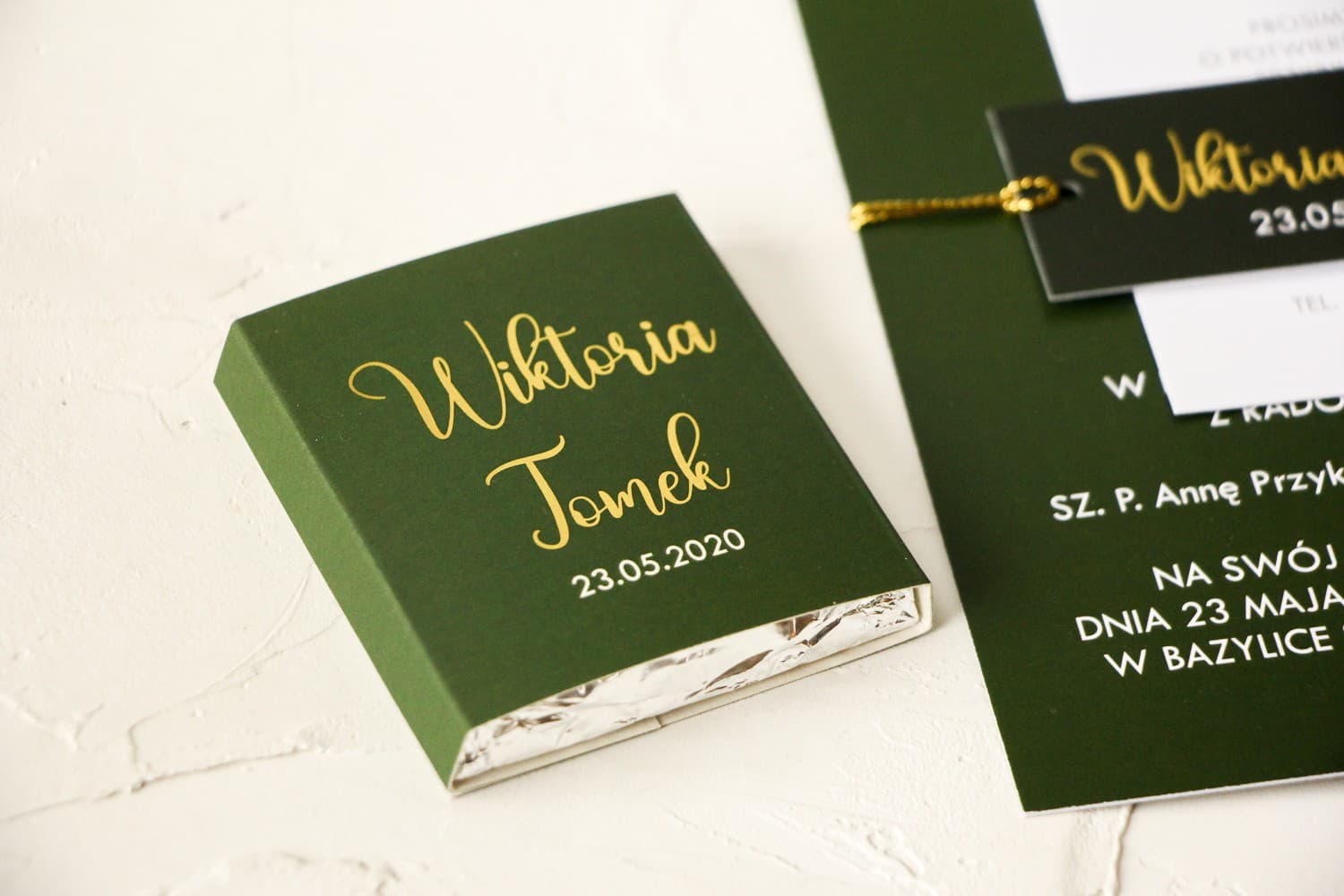 Chocolatinas de Boda con Pan de Oro Verde Botella | Detalles Elegantes para Invitados | Emerald nº 3
