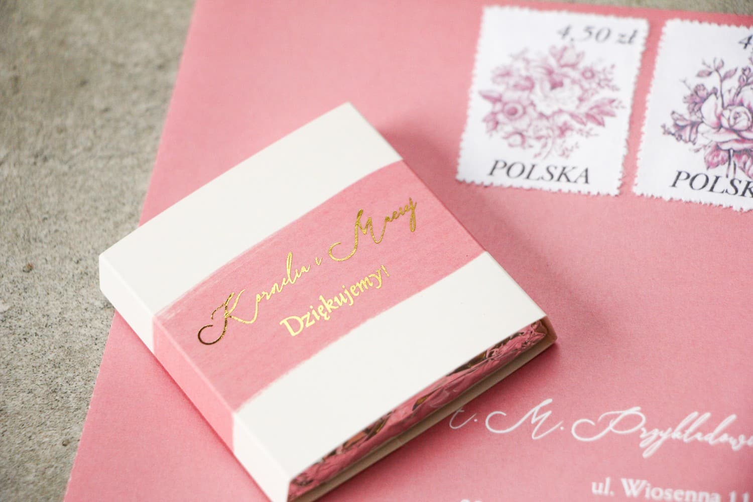 Chocolatinas de Boda Acuarela Rosa Inscripción Dorada | Detalles Personalizados | Verte n.º 2