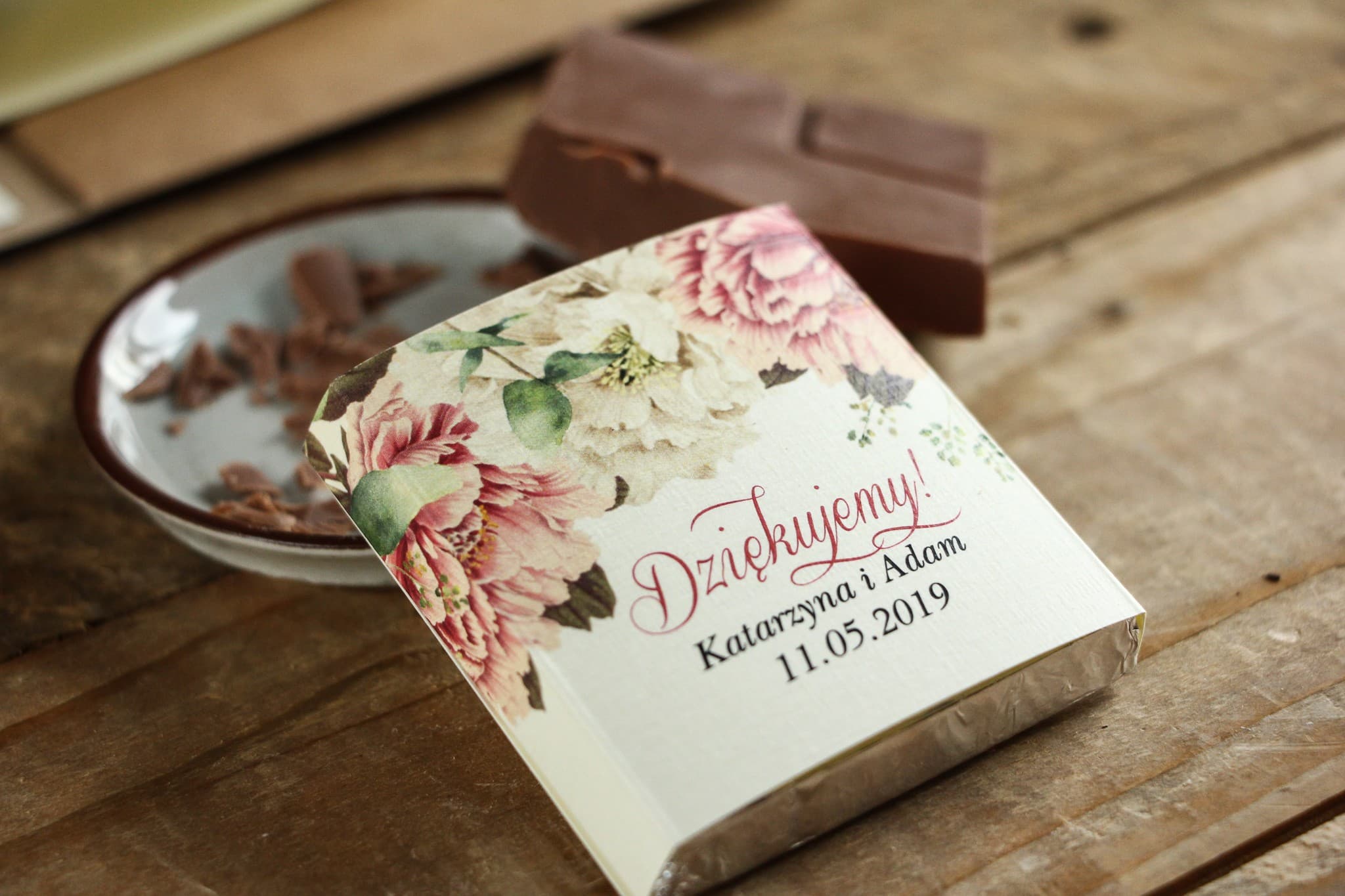 Chocolatinas de Boda con Peonías Rosas y Eucalipto Blanco | Detalles para Invitados | Kraft nº 2