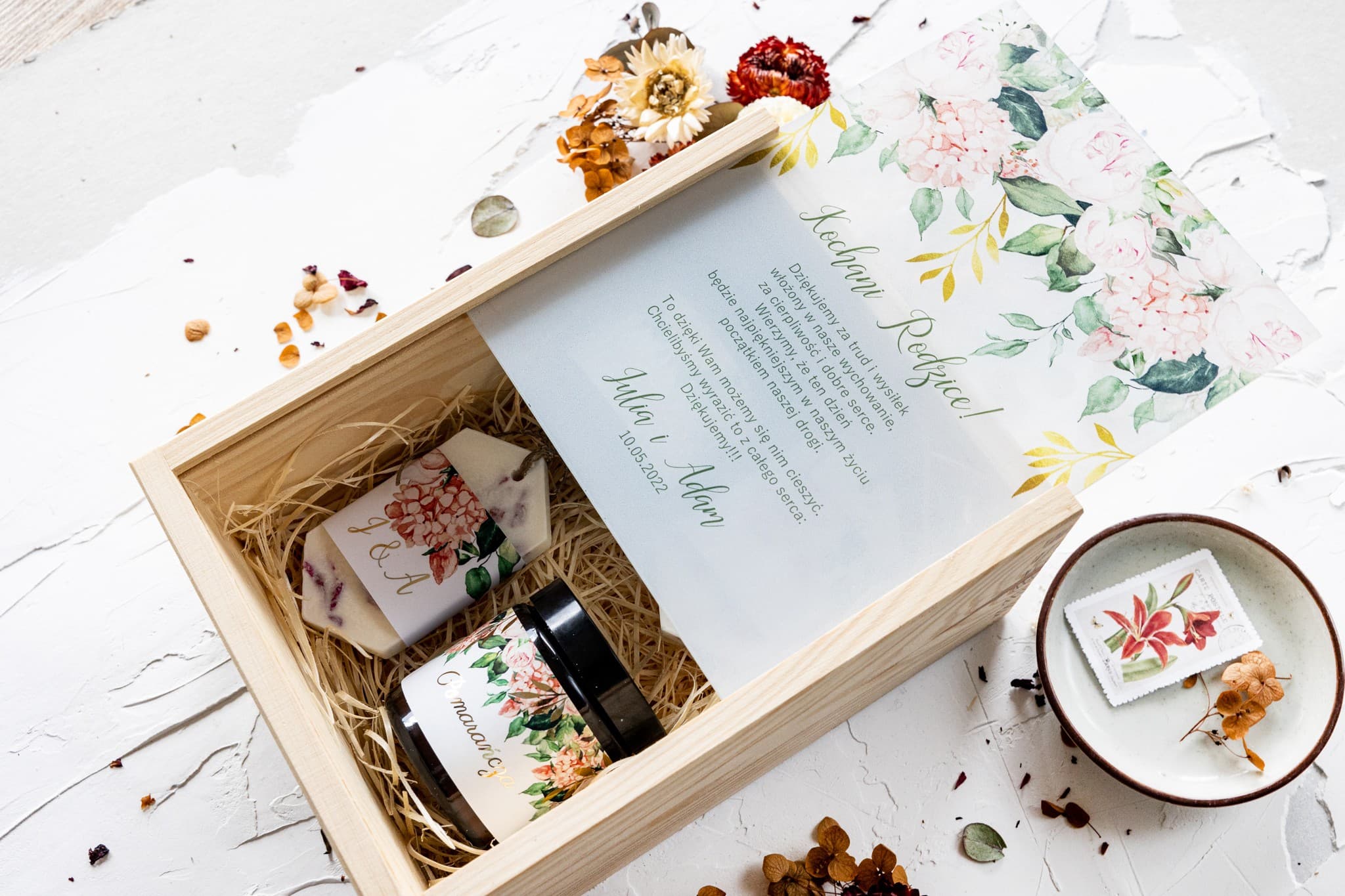 Coffret en bois avec personnalisation élégante pour remerciements parents