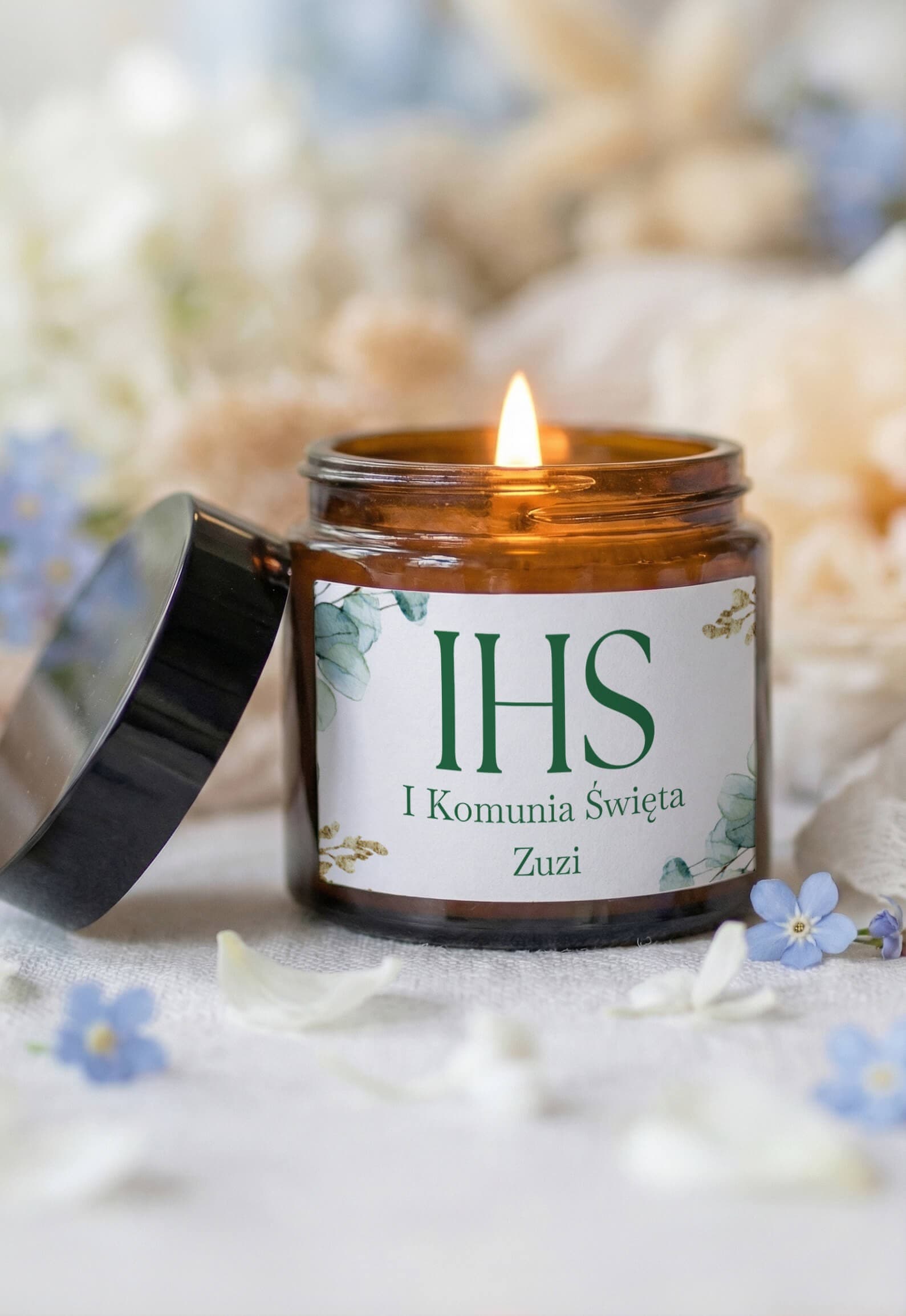 Lukrecja No. 6 Soy Candle – Botanical IHS First Holy Communion Favour