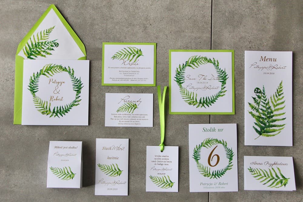 Cykade No. 11 Wedding Invitations – Fern Motif and Gold - 2