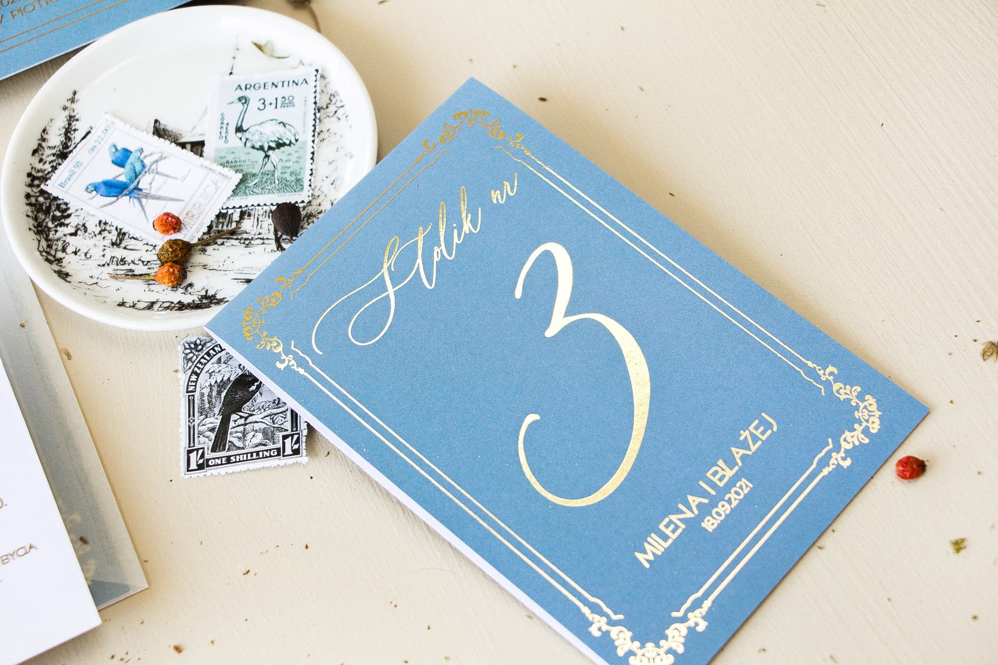 Elegant Dusty Blue & Gold Wedding Table Numbers | Glamour Style | Sand Design 1