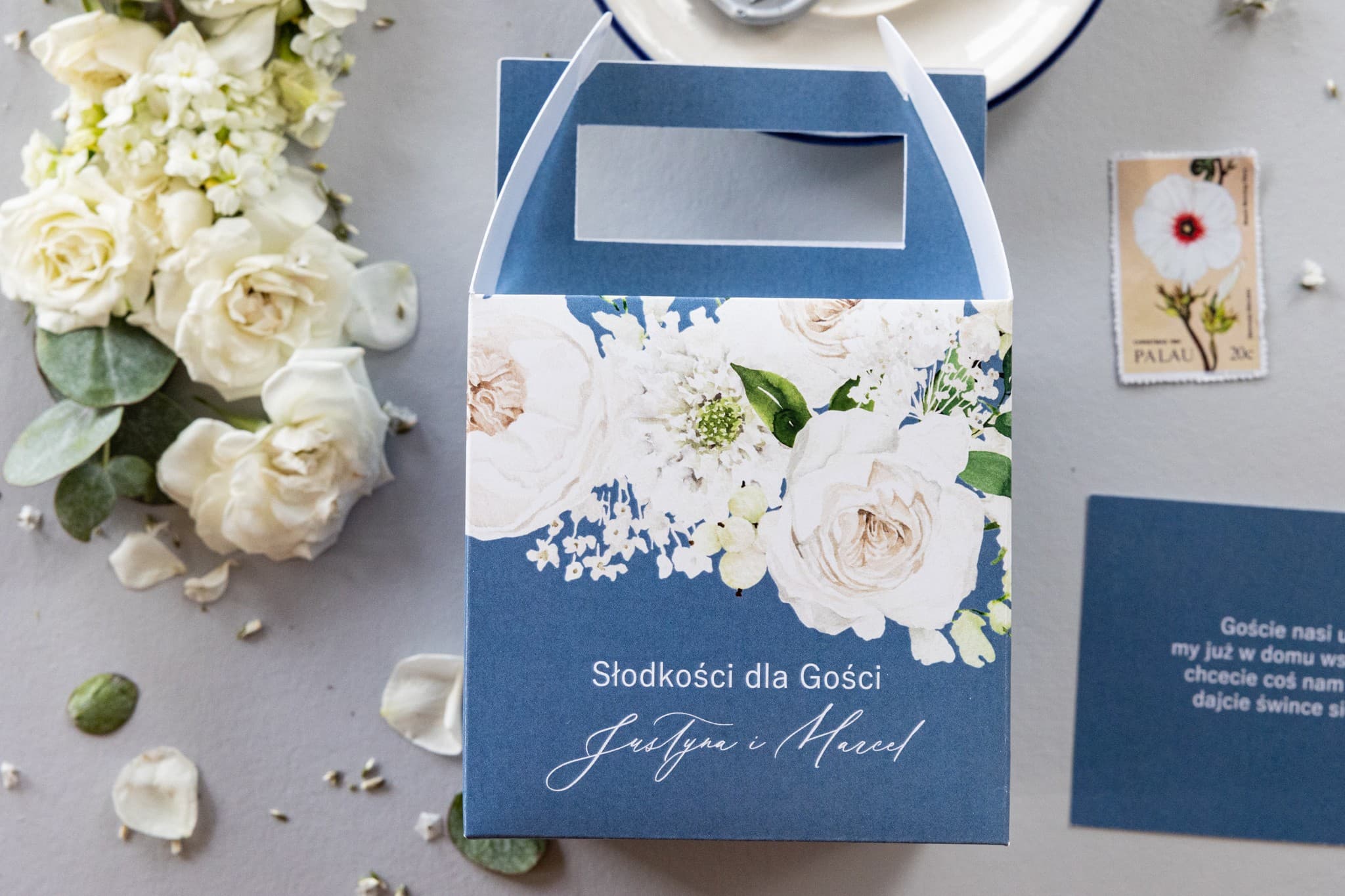 Dusty Blue Peony Wedding Cake Boxes | Elegant Wedding Favours | Soft No. 5