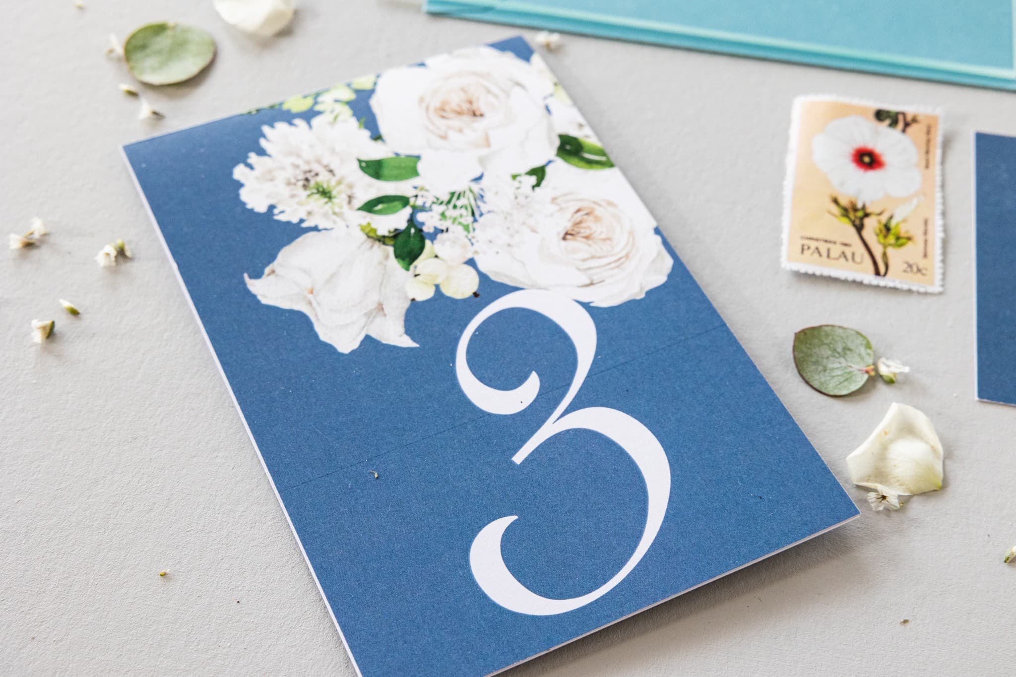 Elegant Dusty Blue Peony Wedding Table Numbers | Floral Freestanding Table Cards | Soft No. 5
