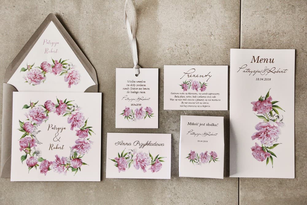 Échantillons de Faire-part de Mariage Pivoine et Fougère, Dorés | Kit de Papeterie de Mariage Premium | Cykade n° 10