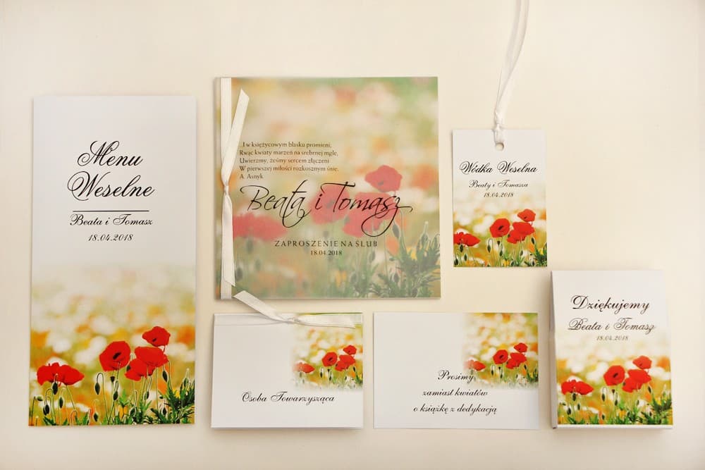 Échantillons d'Invitations avec Calque Coquelicots Rouges, Set Complet | Elegant n° 21