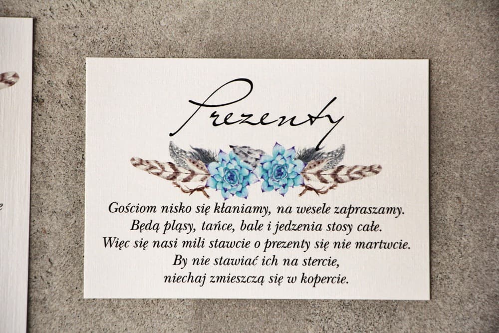 Zusatzkarte zur Hochzeitseinladung Boho mit Federn, Geldwünsche, RSVP | Einliegekarte | Pistacjowe Nr. 21