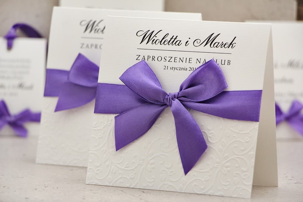 Classic Embossed Wedding Invitations with Satin Bow – Belisa No. 4 - 3