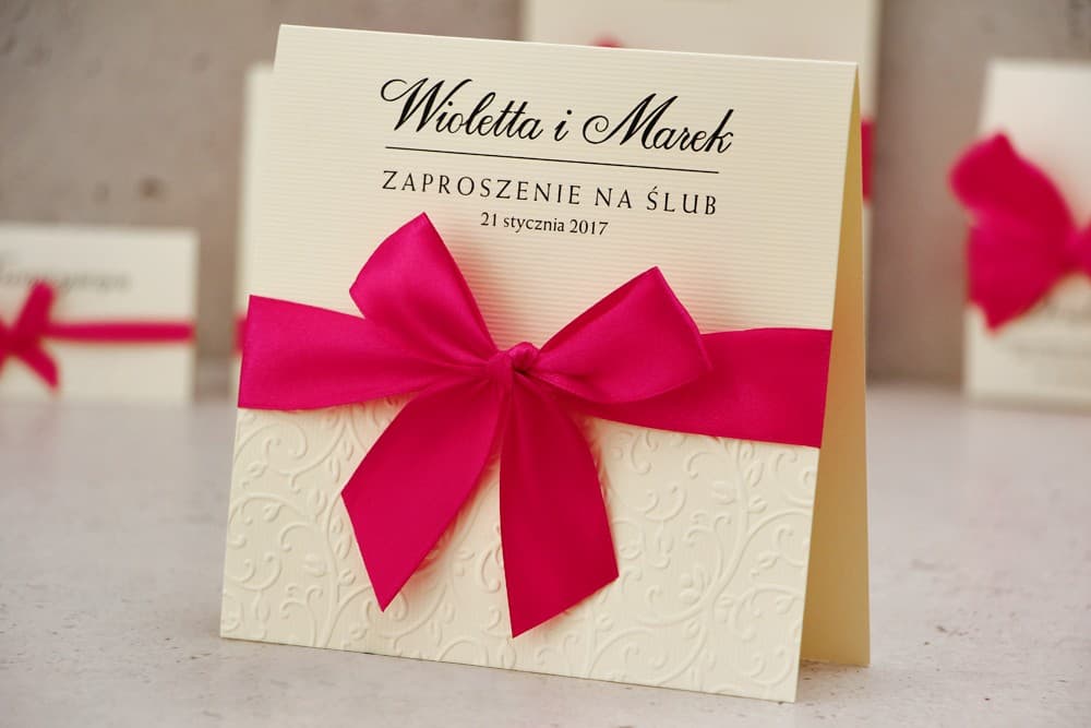 Classic Wedding Invitations with Subtle Embossing and Satin Bow Belisa No. 7