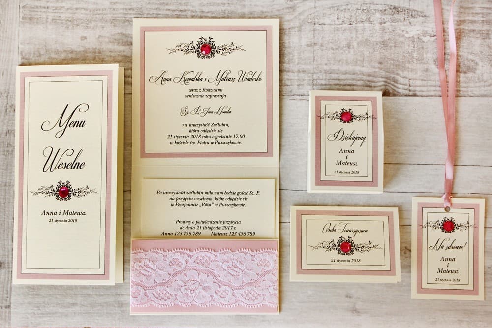 Elegant Silver Glamour Wedding Invitations with Lace, Cubic Zirconia and Pocket – Lace Design 1 - 2