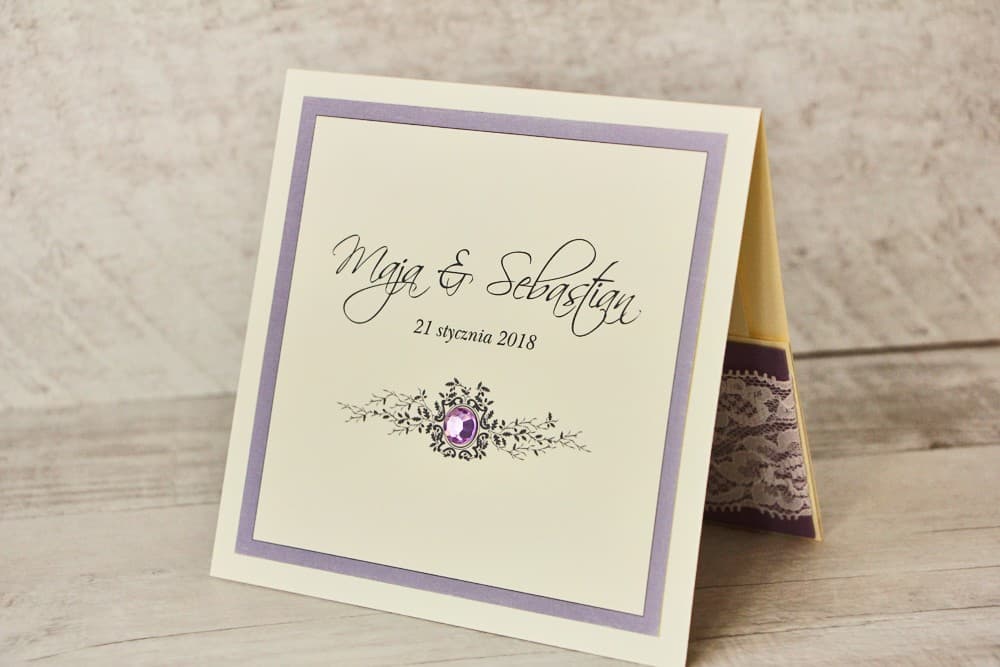 Square Glamour Wedding Invitations with Lace, Cubic Zirconia and Silver Paper – Lace Collection No. 3 - 3