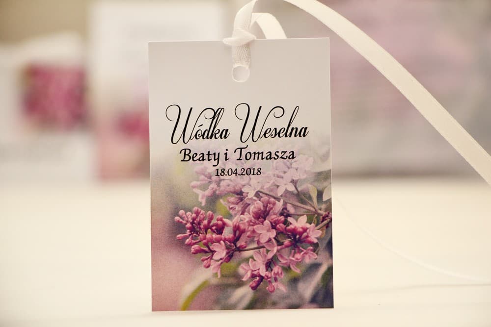 Spring Lilac Wedding Alcohol Tags | Personalized Bottle Labels | Elegant No. 11