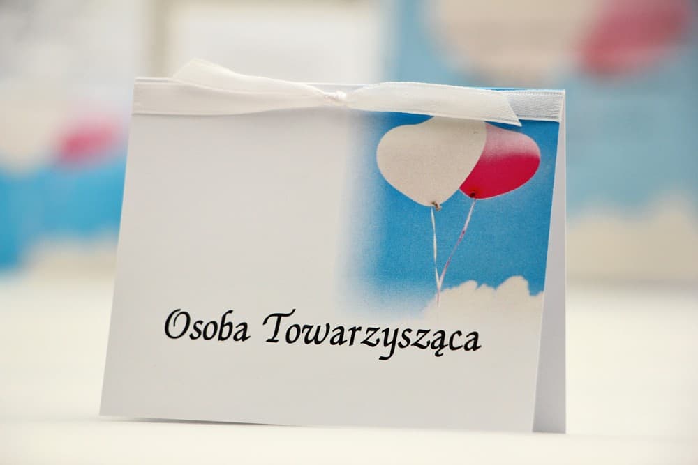 Elegant Wedding Place Cards No. 18 – Table Cards with Balloons in the Sky Motif
