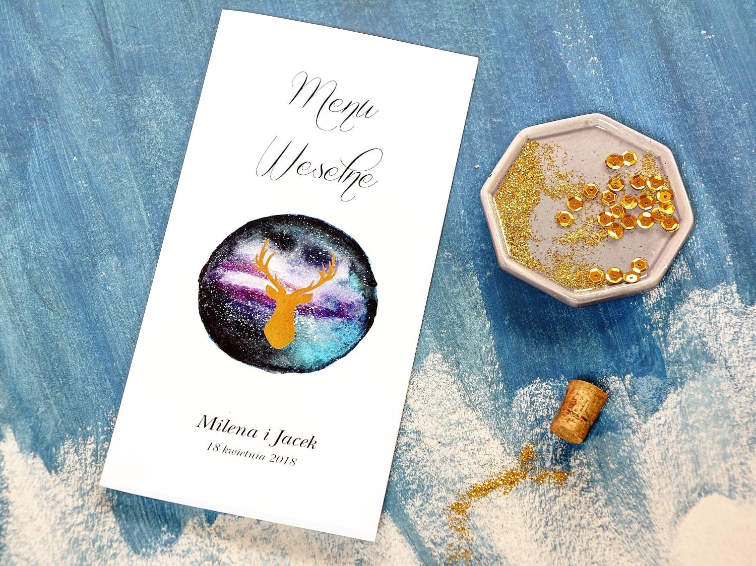 Elegant Wedding Menu Gold Deer & Stars | Gold Foiled Wedding Table Menu | Moonlit Night No. 8