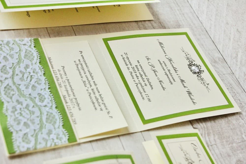 Elegante Hochzeitseinladungen mit Zirkonia und Spitze im Glamour-Stil – Kollektion Spitze Nr. 6