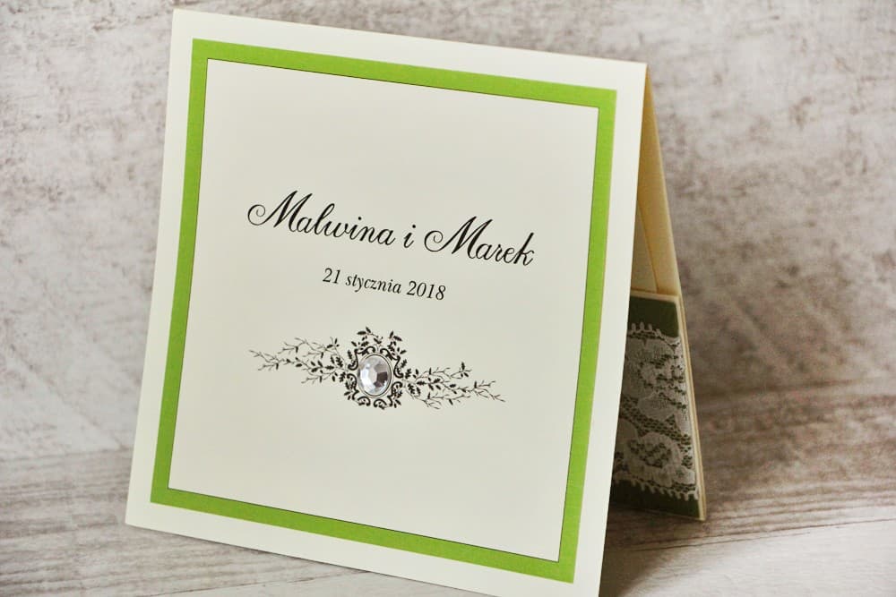 Invitación de boda elegante con circonitas - Con Encaje nº 6 - Verde