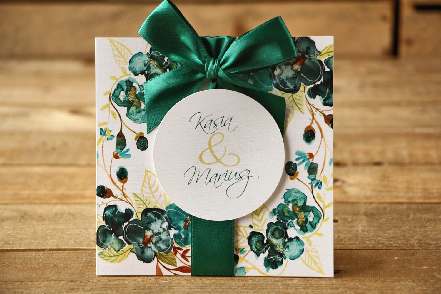 Emerald Green Pocket Wedding Invitations with Watercolor Florals – Painted Flowers No. 21 - 3
