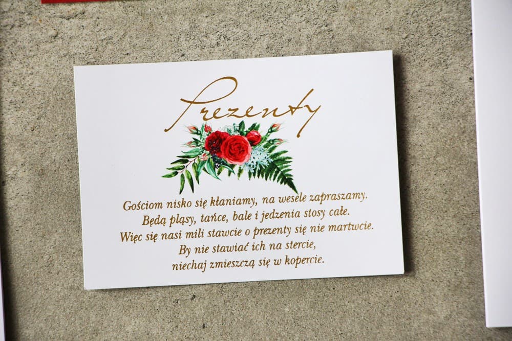 Elegant Gold-Foiled Enclosure Cards with Red Roses | Wedding Invitation Inserts, Guest Information Cards | Cykade No. 2