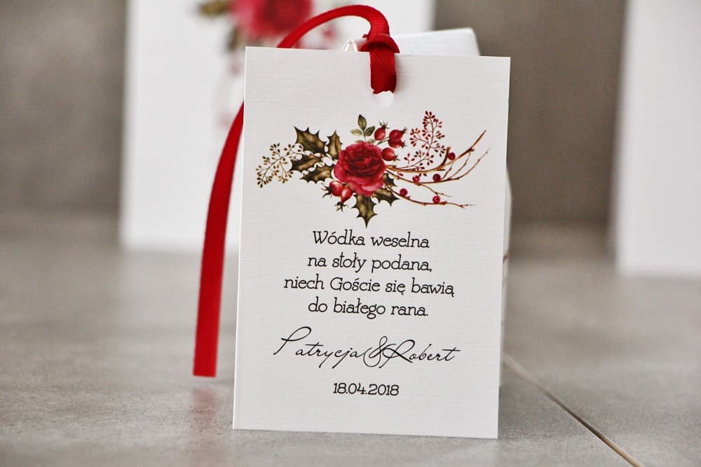 Cartellini per Alcolici Invernali con Rosa e Cannella | Etichette Natalizie per Vodka Matrimonio | Pistacchio n. 14