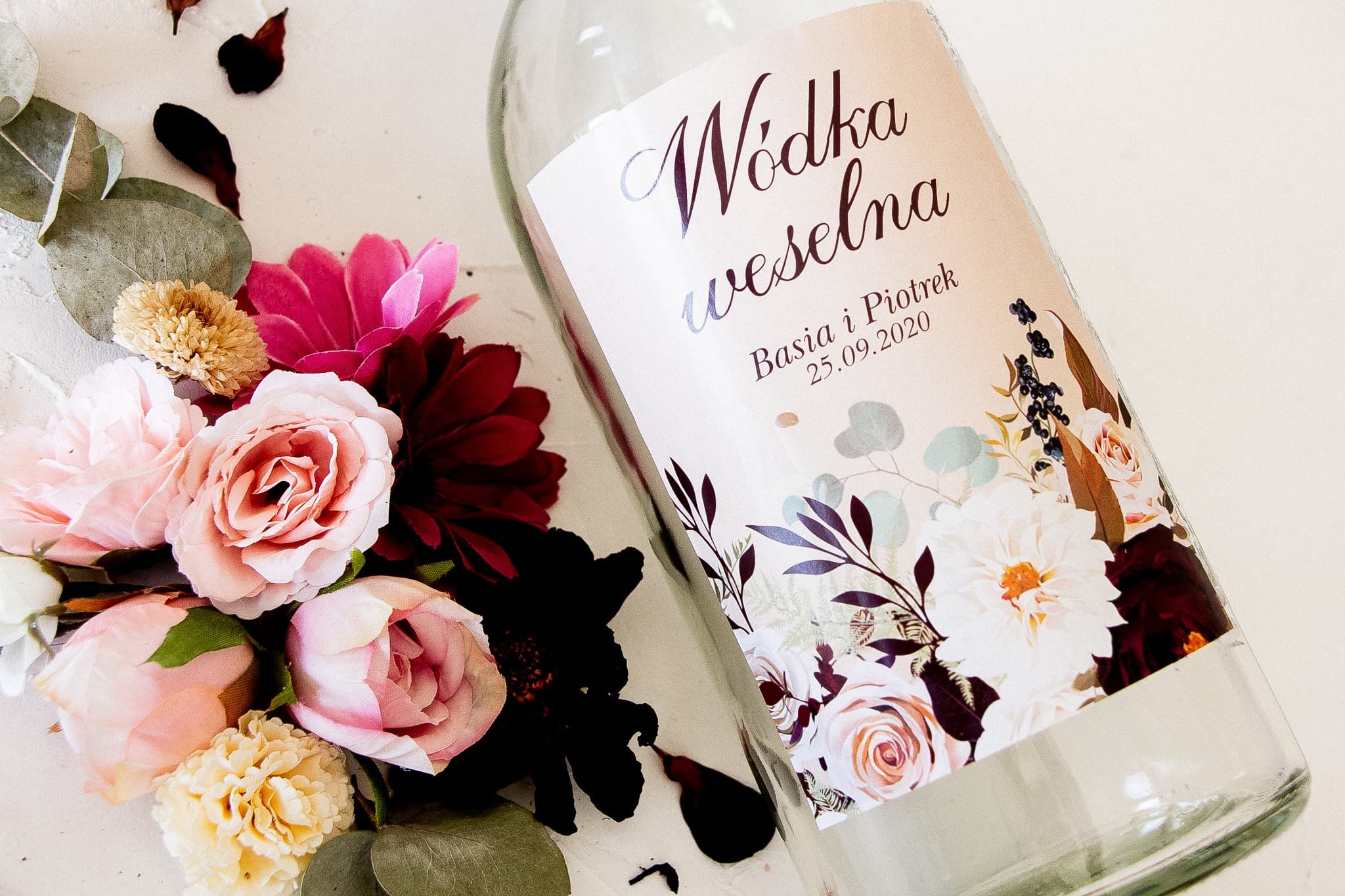 Etichette per Vodka Nuziale con Dalia e Rosa | Adesivi per Alcool, Bottiglie, Vino | Korani n. 2