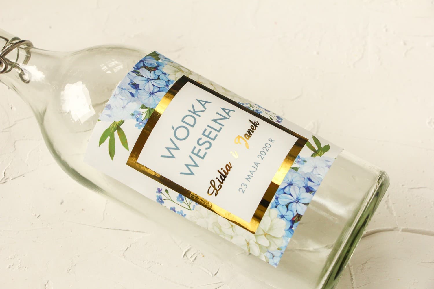 Etichette Dorate per Bottiglie con Ortensia | Adesivi per Vodka Matrimoniale, Alcool | Avril n. 1